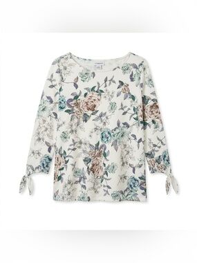 Liz Claiborne White Floral Scoop Neck Sweater